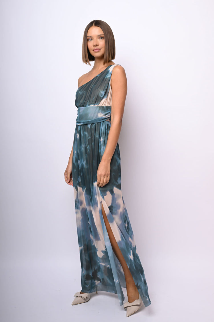 Floral print one-shoulder long dress