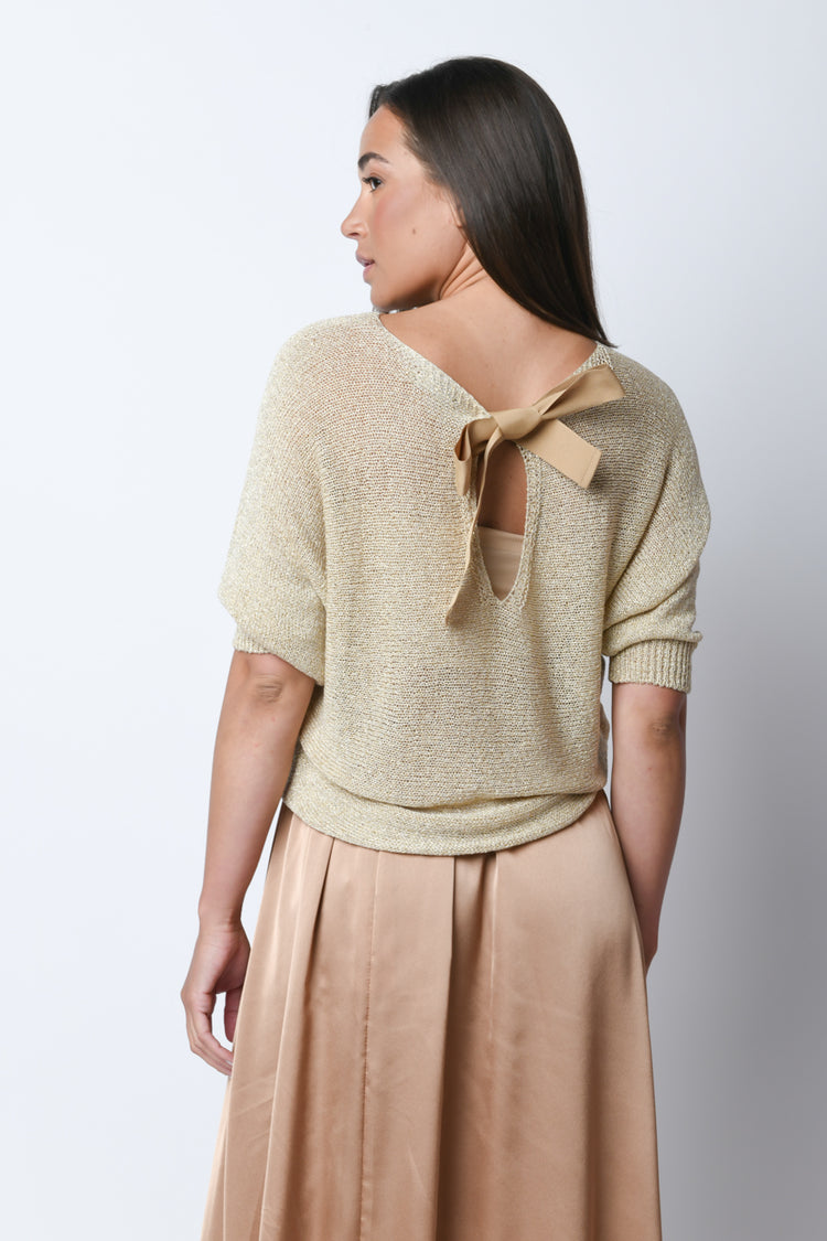 Back-bow lurex knit sweater