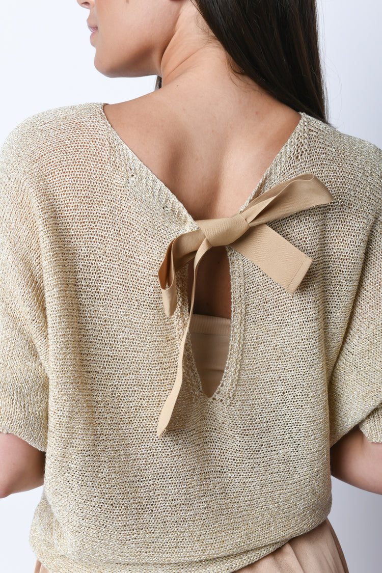 Back-bow lurex knit sweater