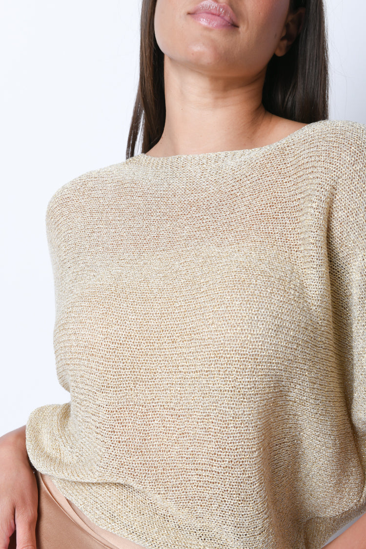 Back-bow lurex knit sweater