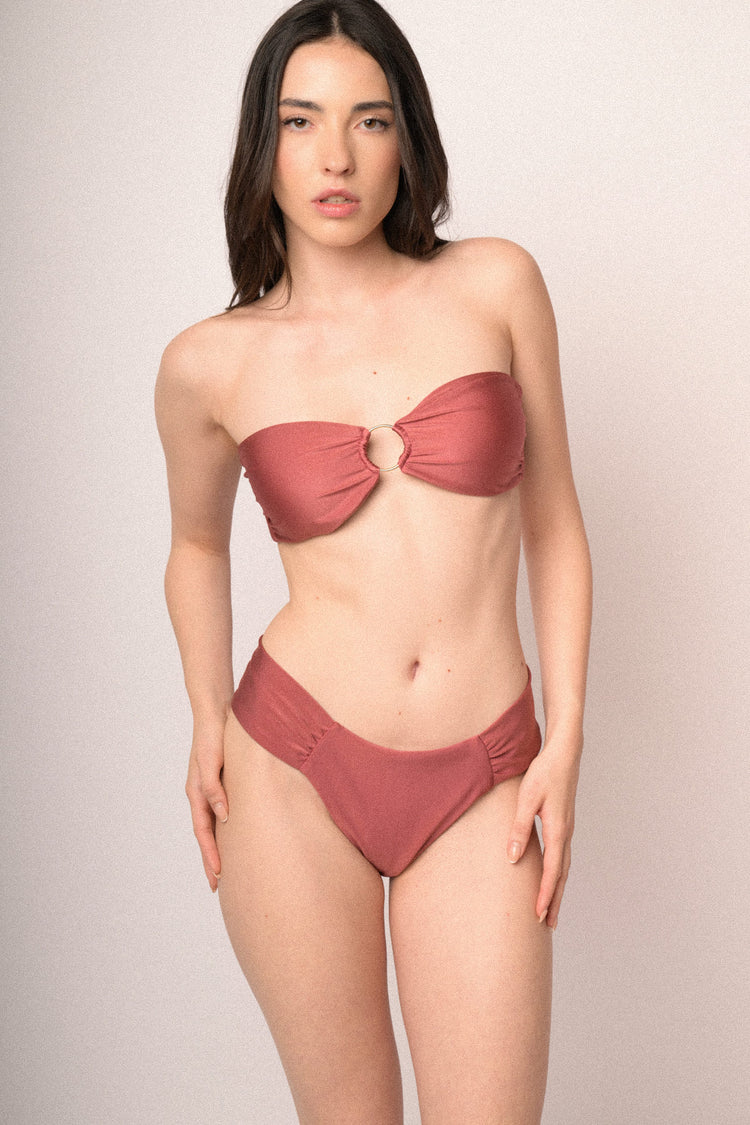 Slip drappeggiato per bikini rosa salmone