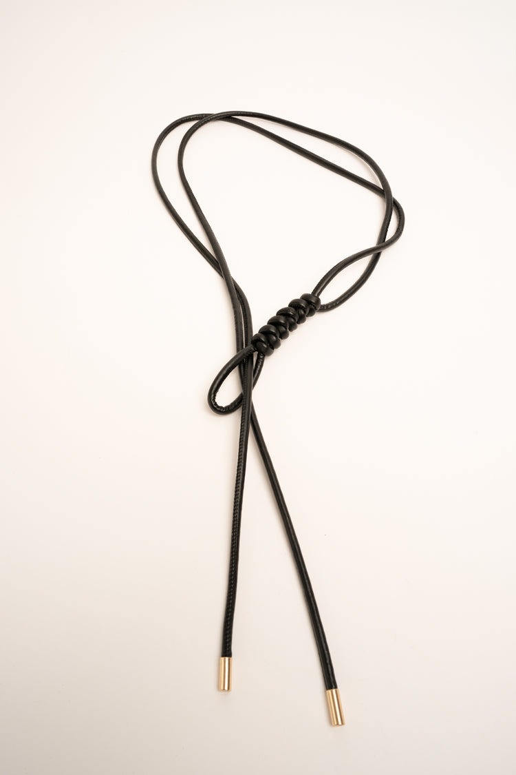 Black knotted sash belt