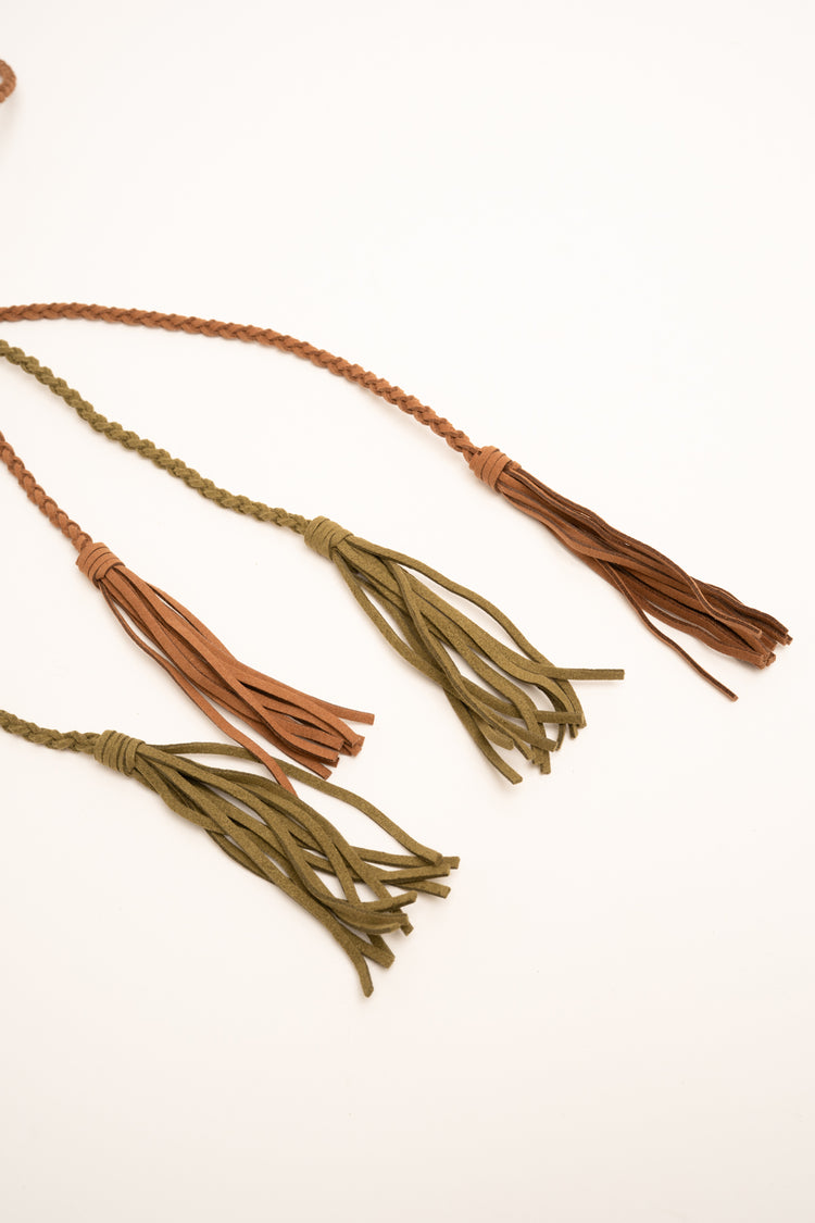Tan + olive woven faux suede slim double belt