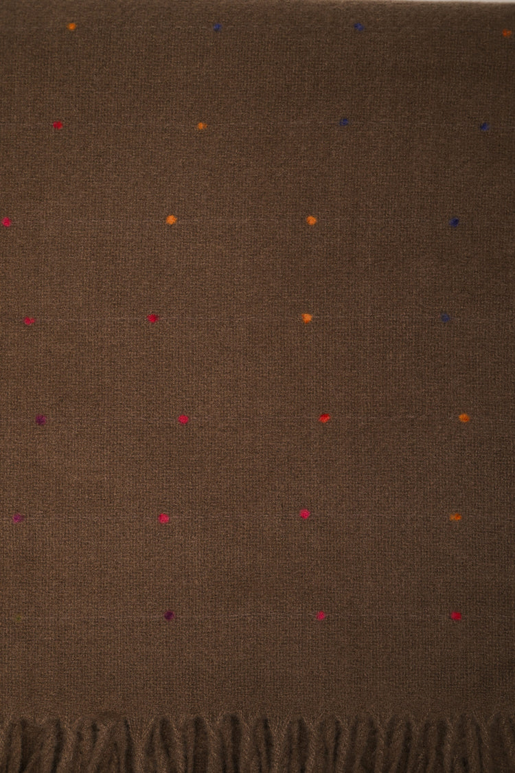 Multicolor polka dot dark brown scarf