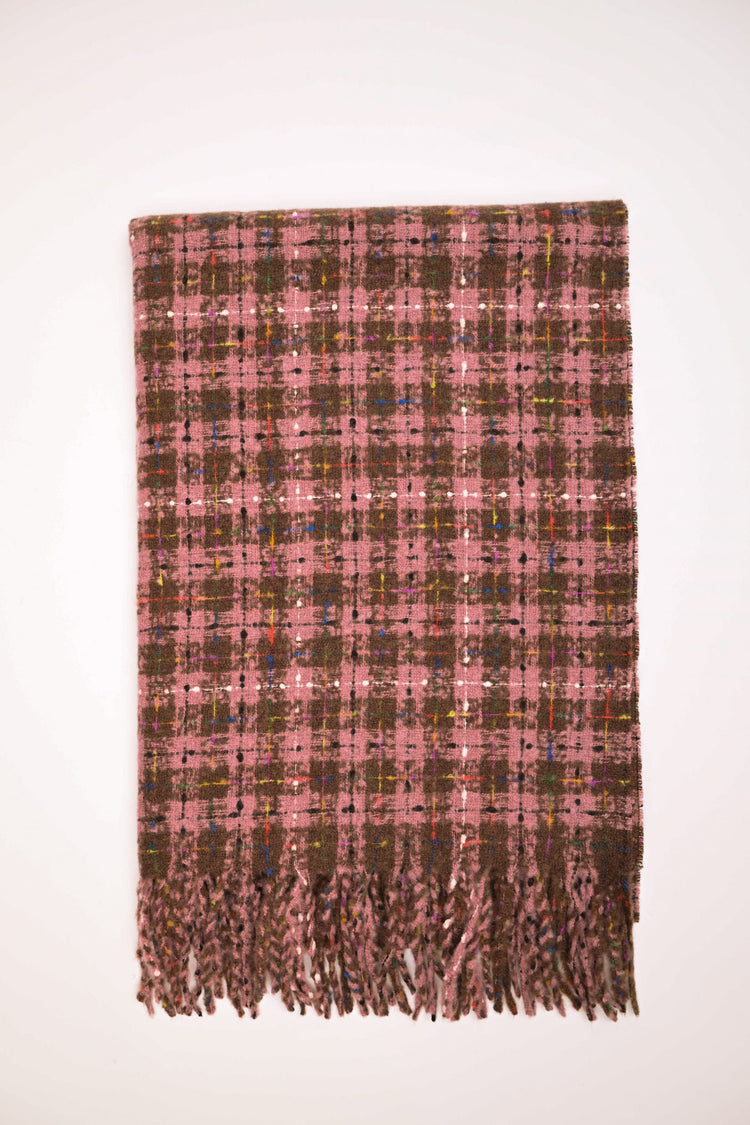 Topstitching check motif scarf