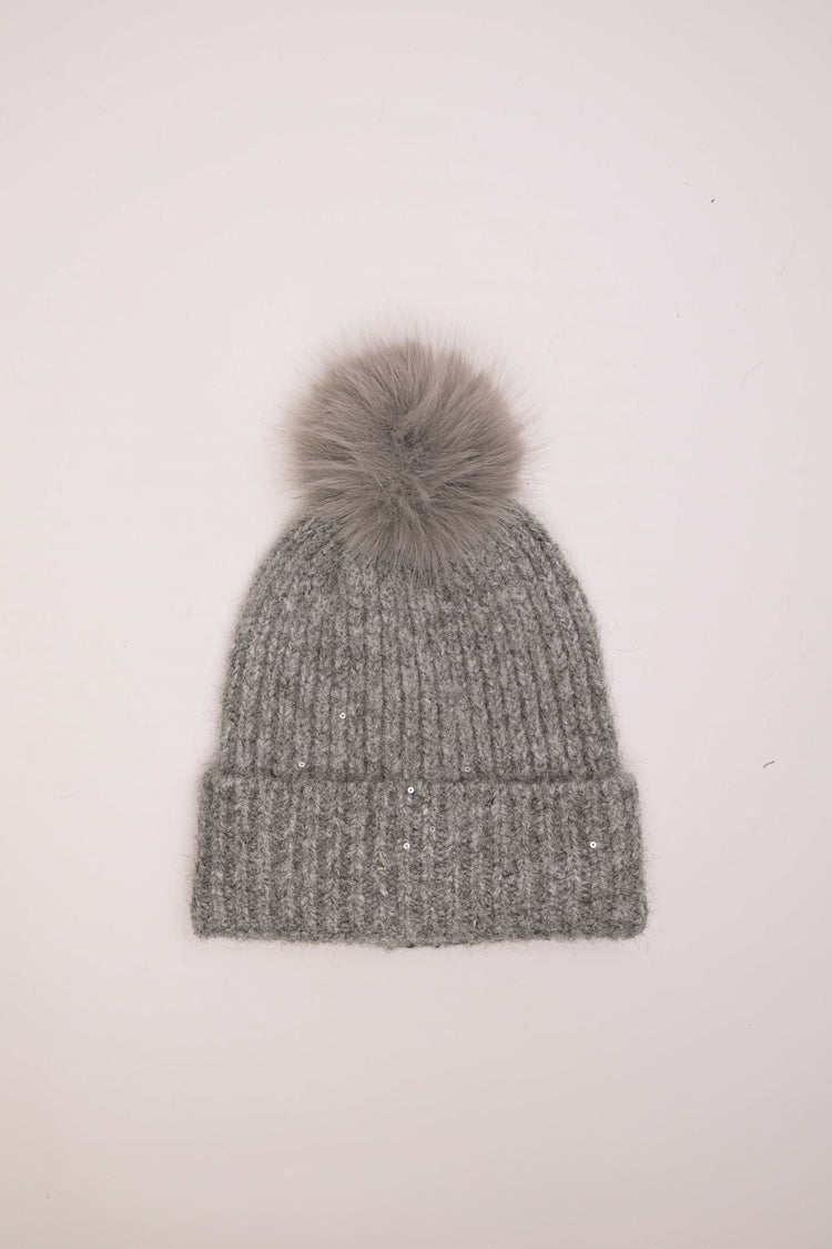 Sequin and pompon hat