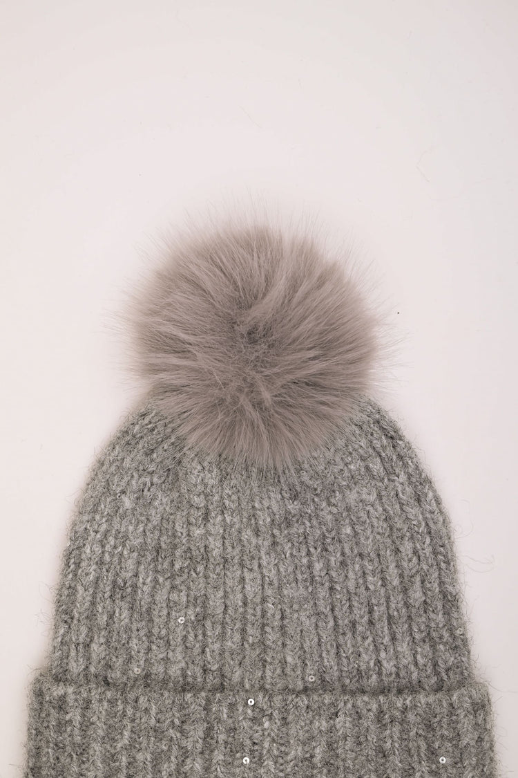 Sequin and pompon hat