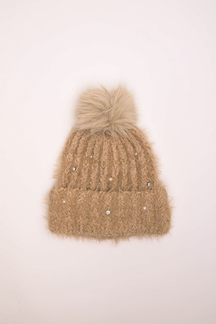 Rhinestone pompon hat