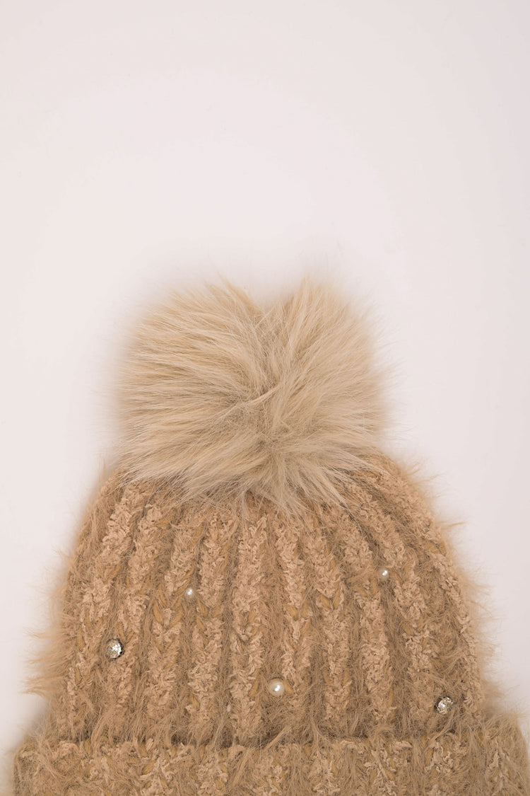 Rhinestone pompon hat