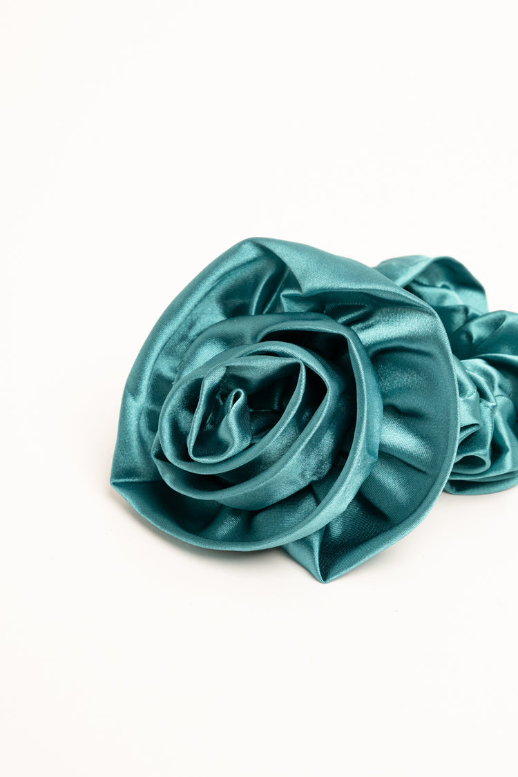 Aqua green 3D rose scrunchie