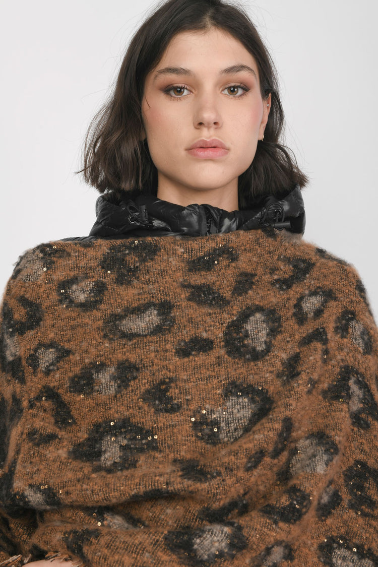 Sequined animalier poncho