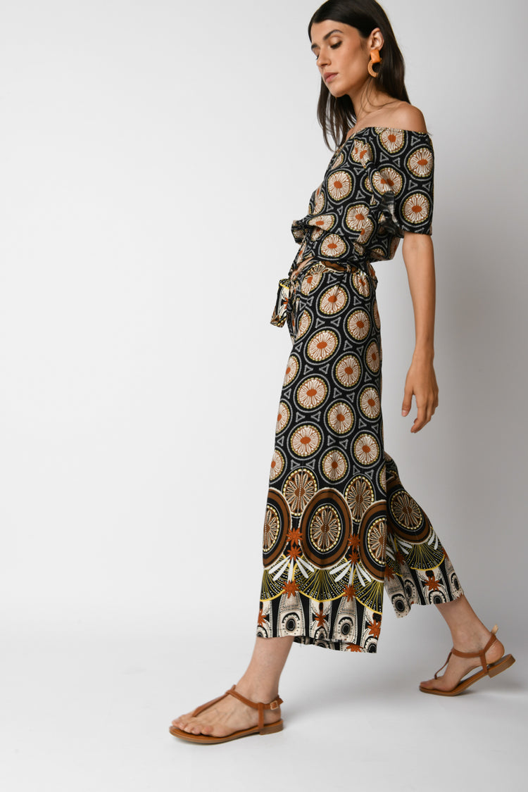 Ethnic print viscose trousers