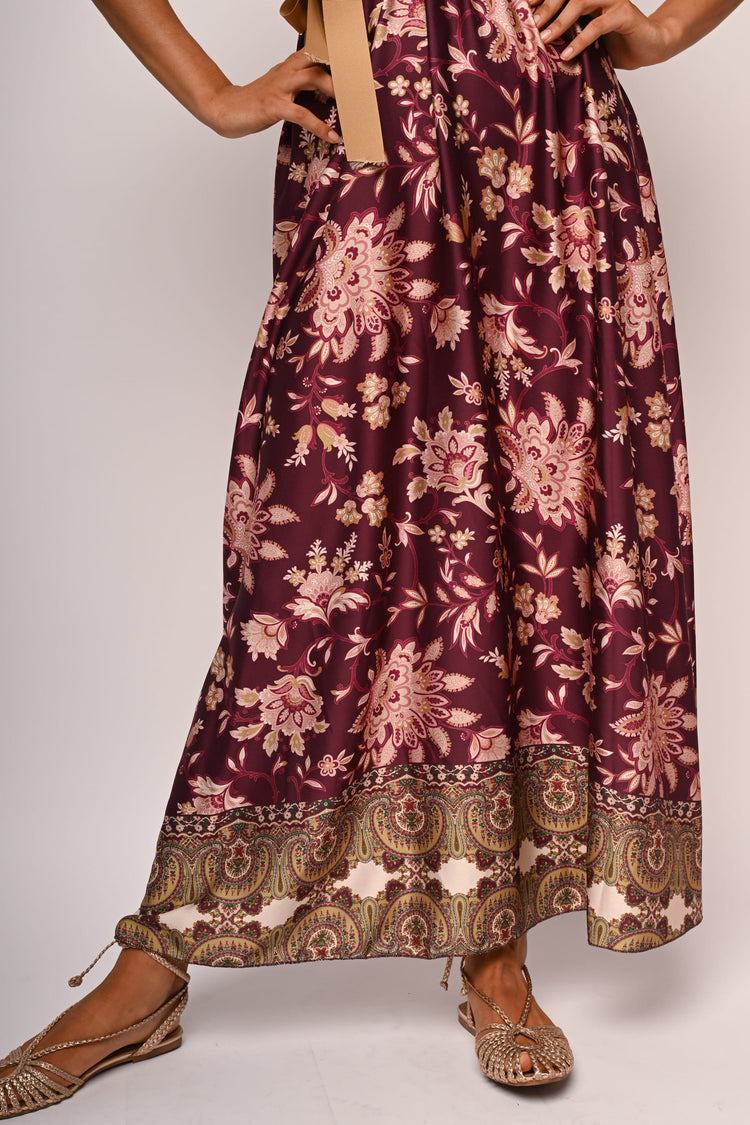 Ethnic-floral print kimono long dress
