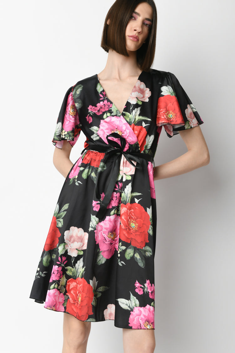 Floral print wrap dress