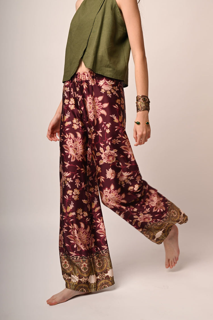 Ethnic print wide leg trousers