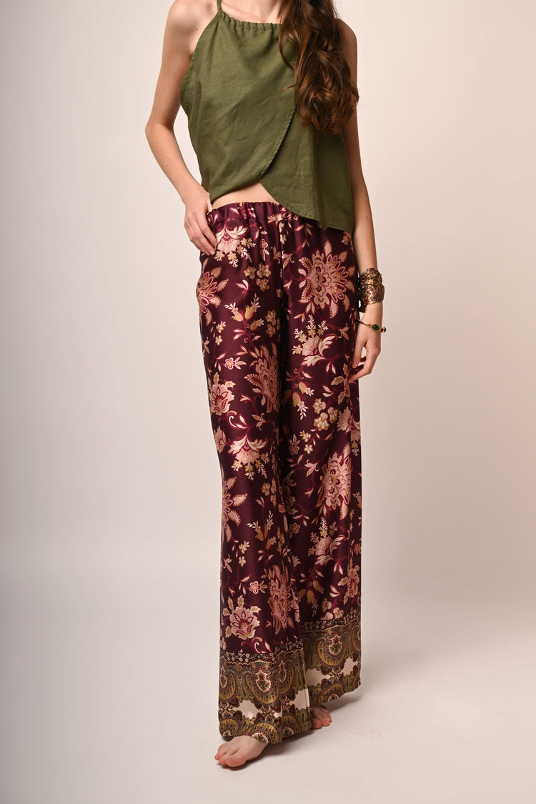 Ethnic print wide leg trousers