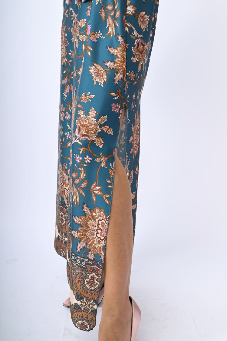 Ethnic print satin long dress