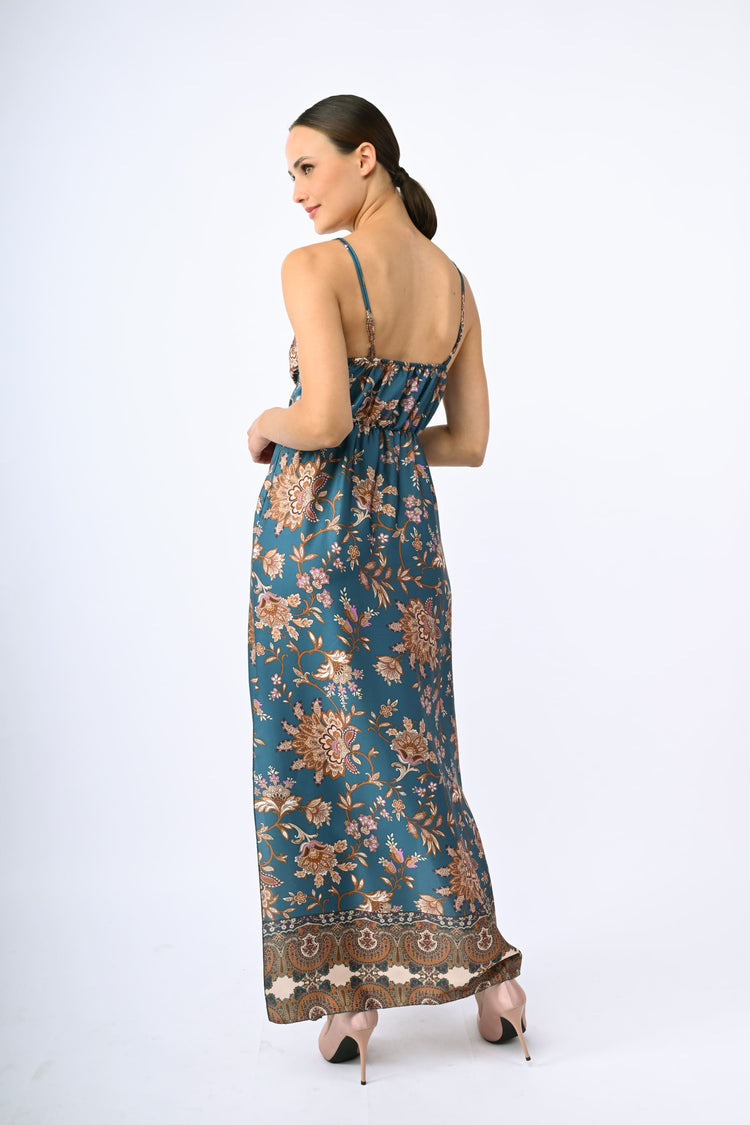 Ethnic print satin long dress