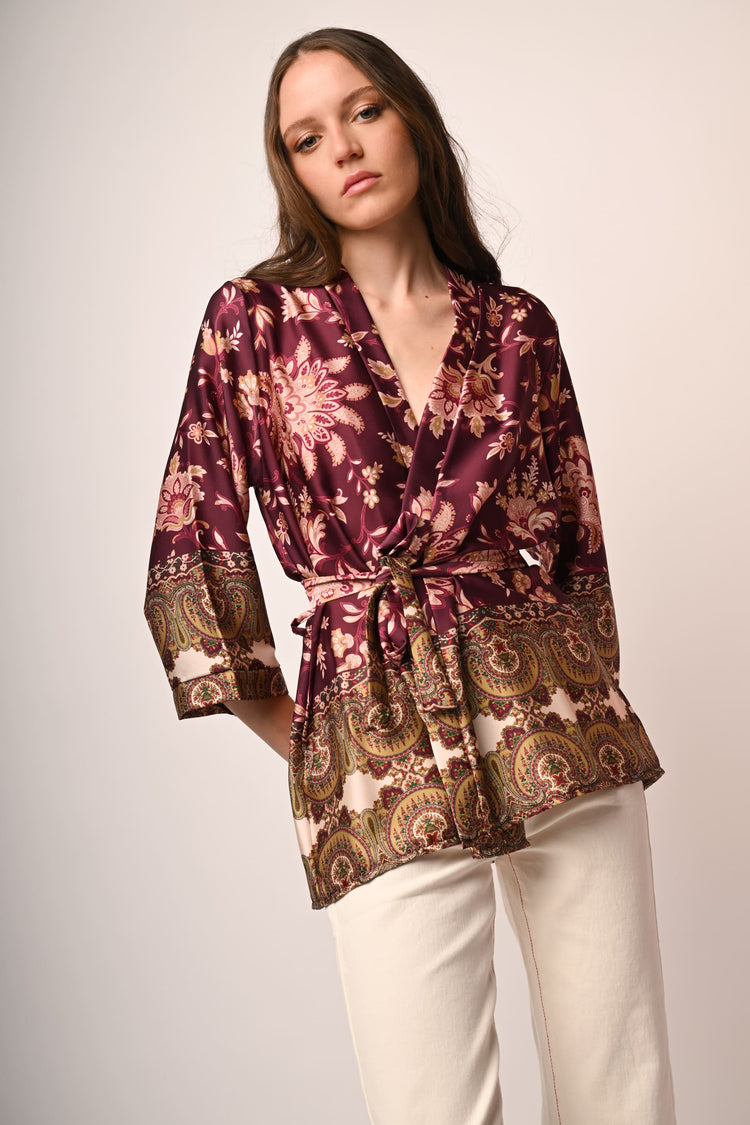 Ethnic print kimono jacket