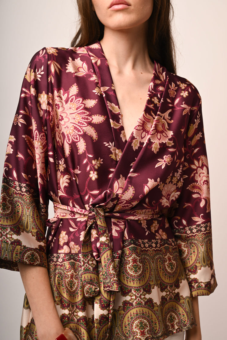 Ethnic print kimono jacket