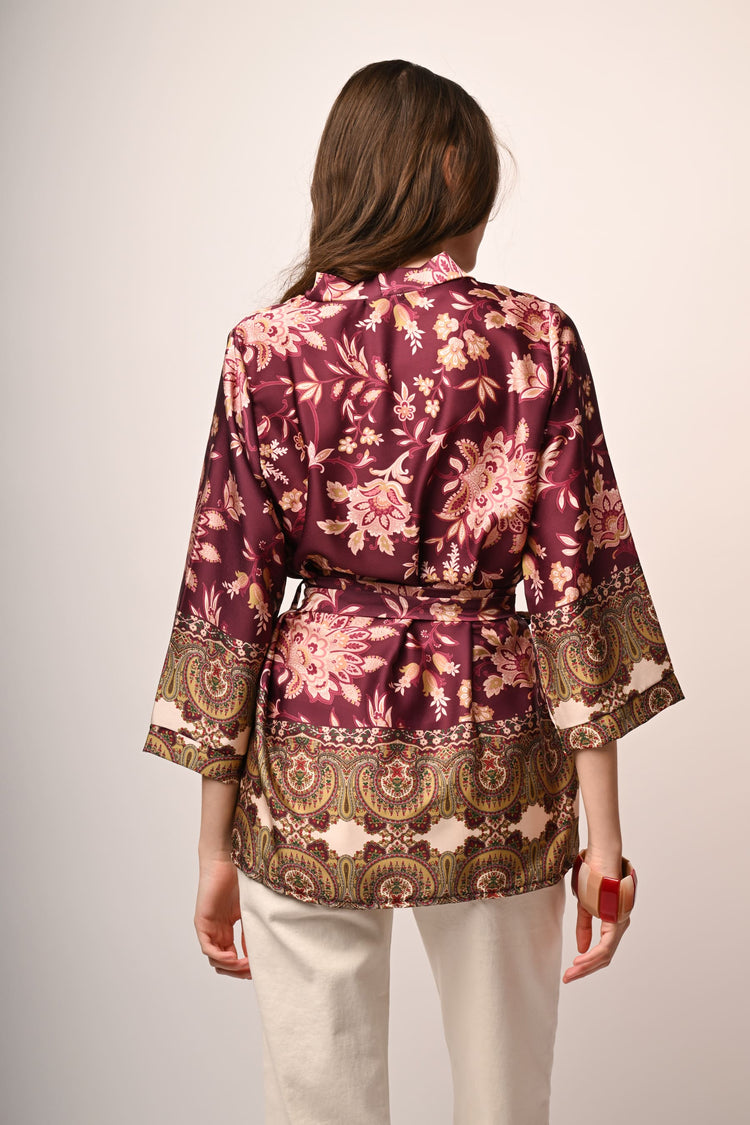Ethnic print kimono jacket