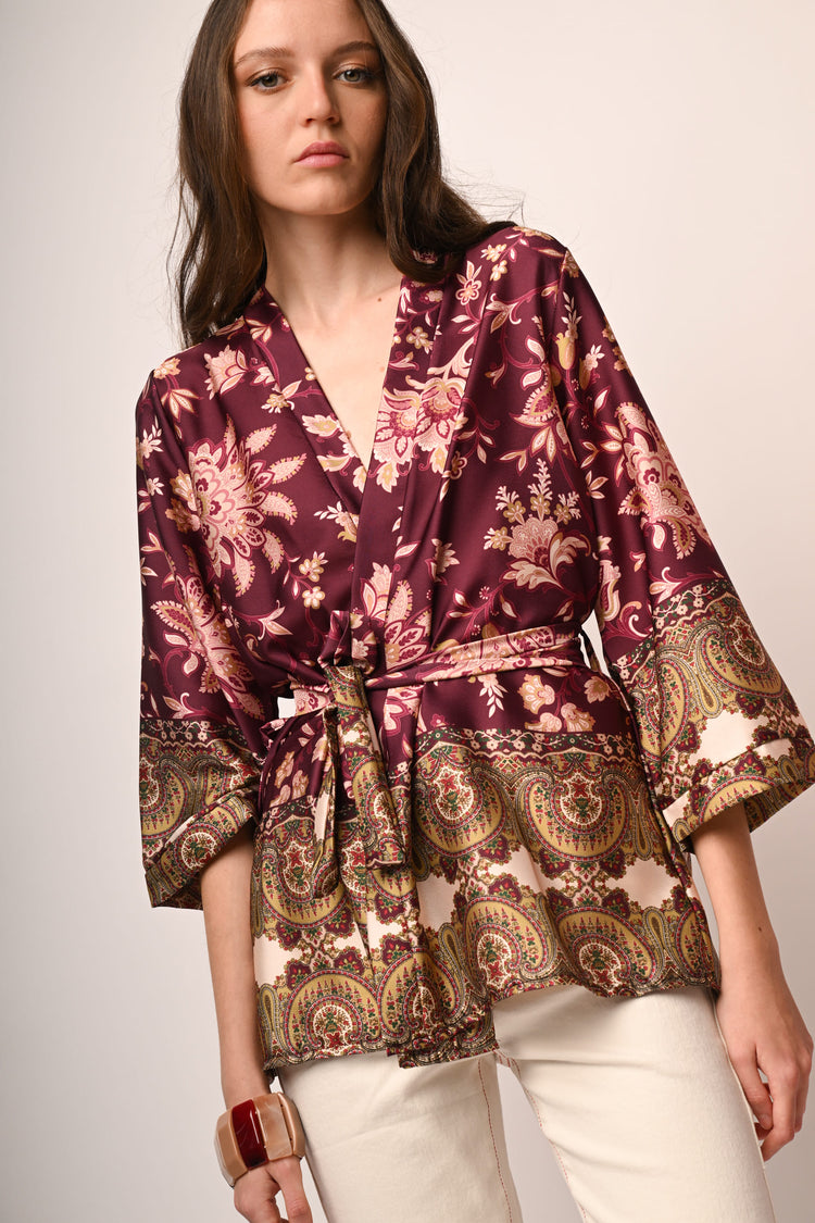 Ethnic print kimono jacket