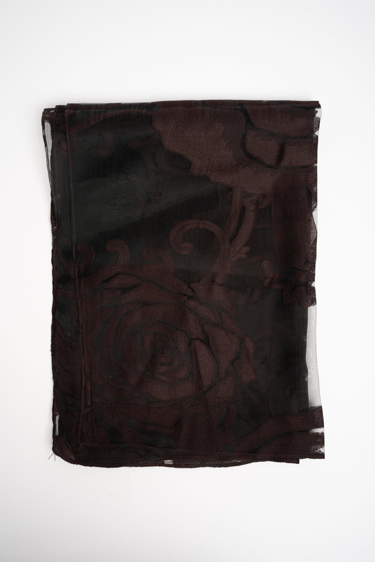 Dark brown rose motif devoré stole