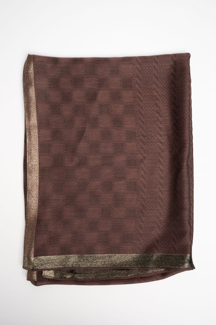 Golden band & dark brown check motif stole