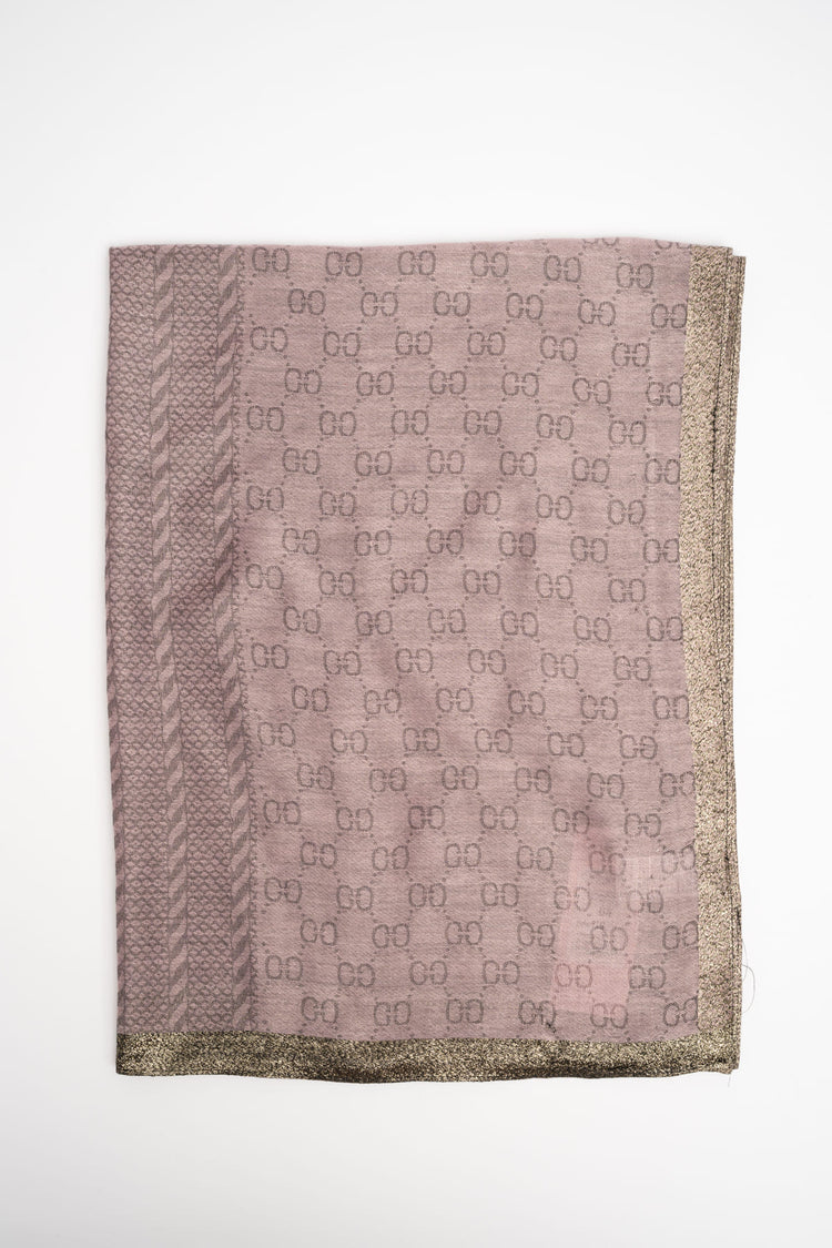 Golden band & pink geometric motif stole
