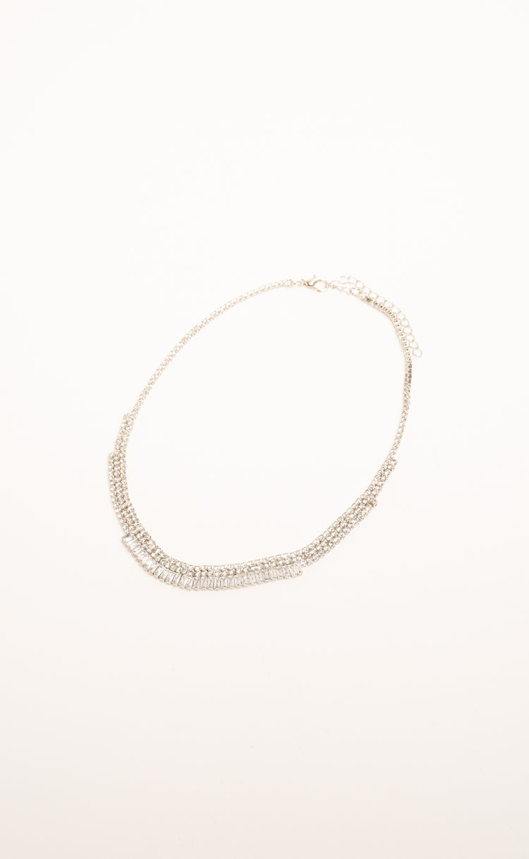 Rhinestone-embellished silver-tone metal necklace