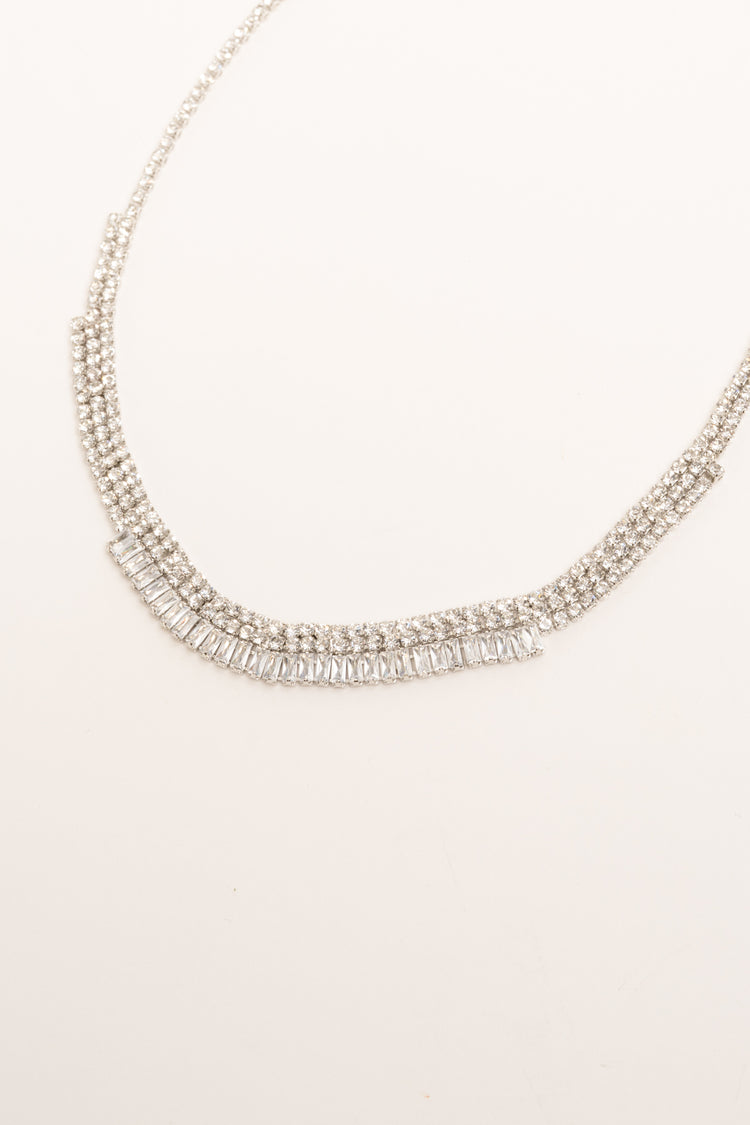Rhinestone-embellished silver-tone metal necklace