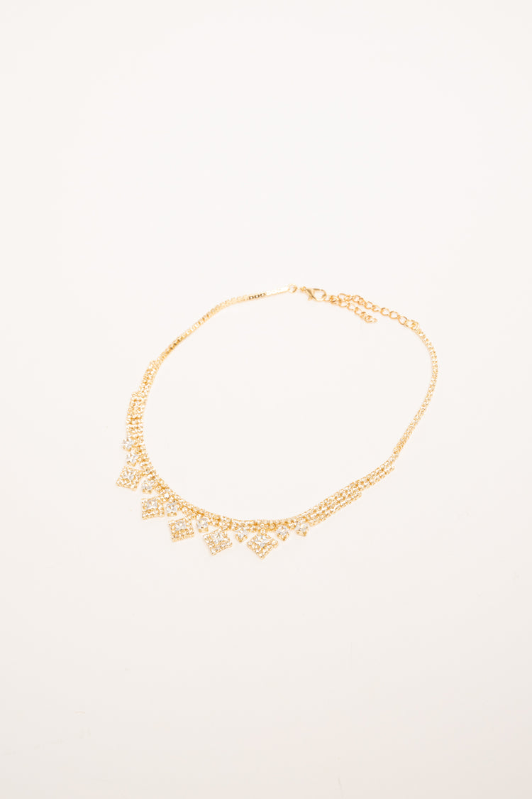 Rhinestone pendants gold-tone metal necklace