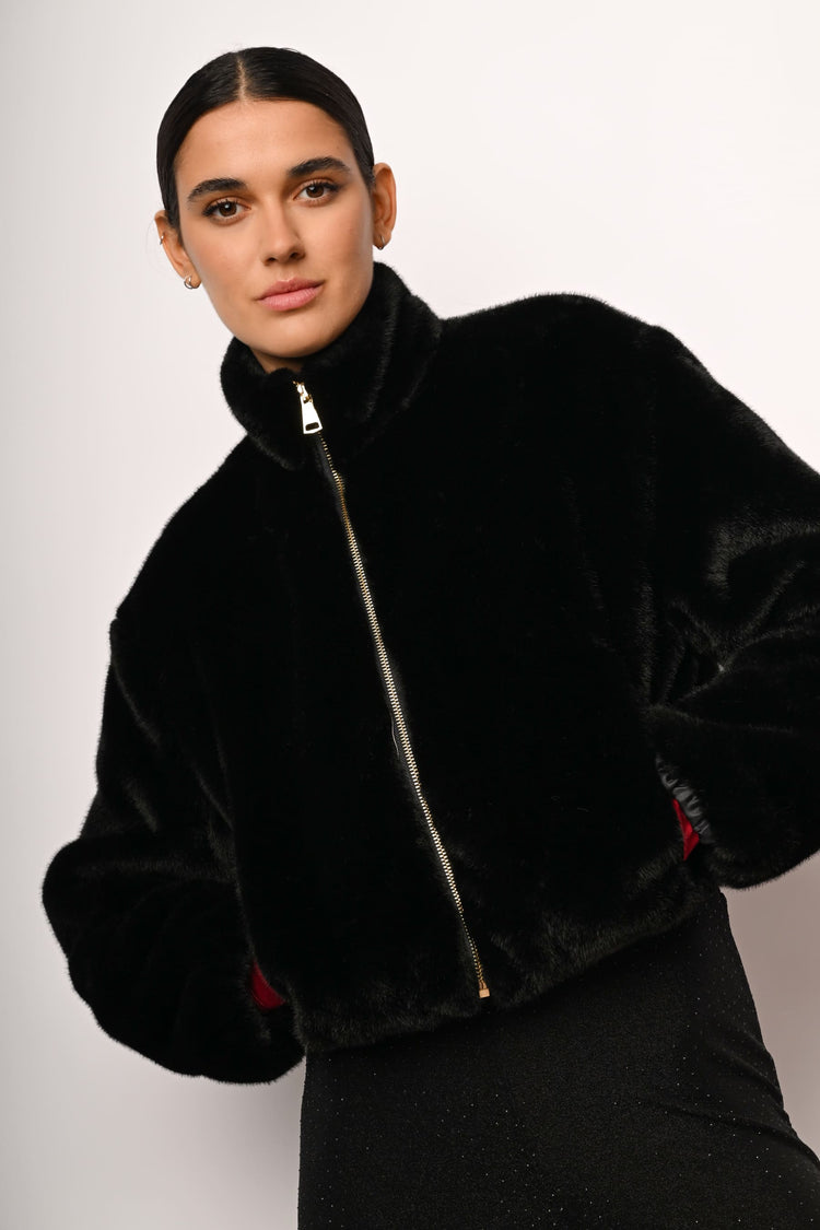 Faux fur bomber jacket
