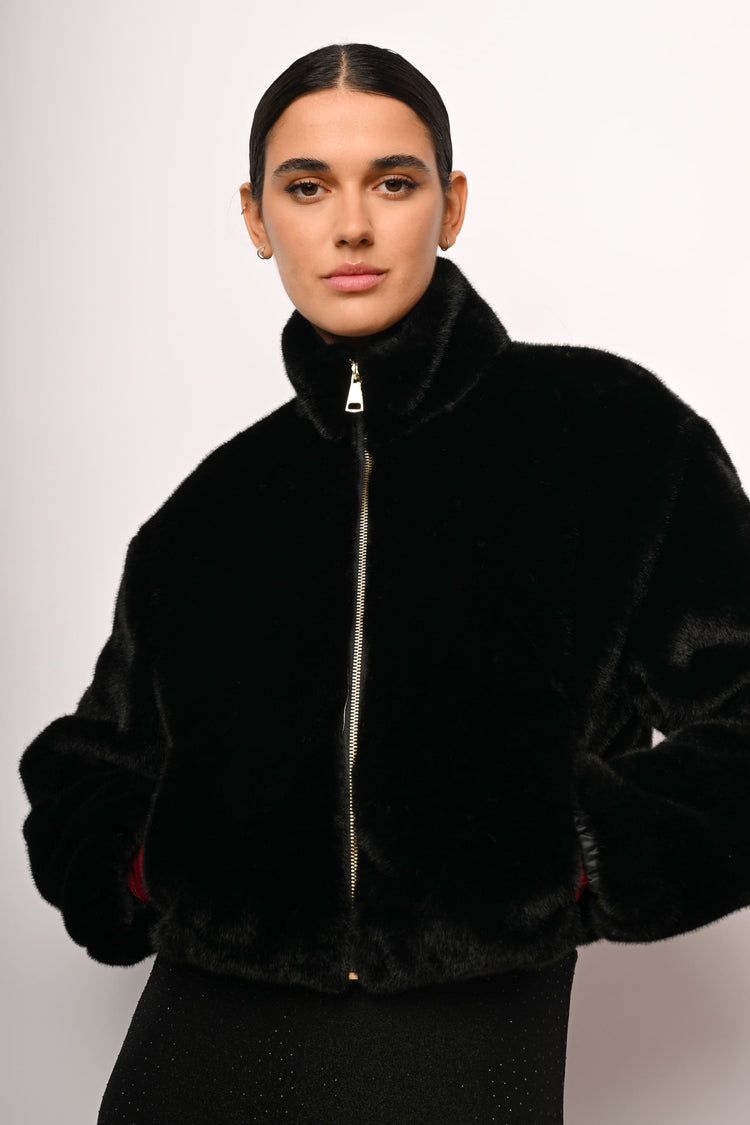 Faux fur bomber jacket