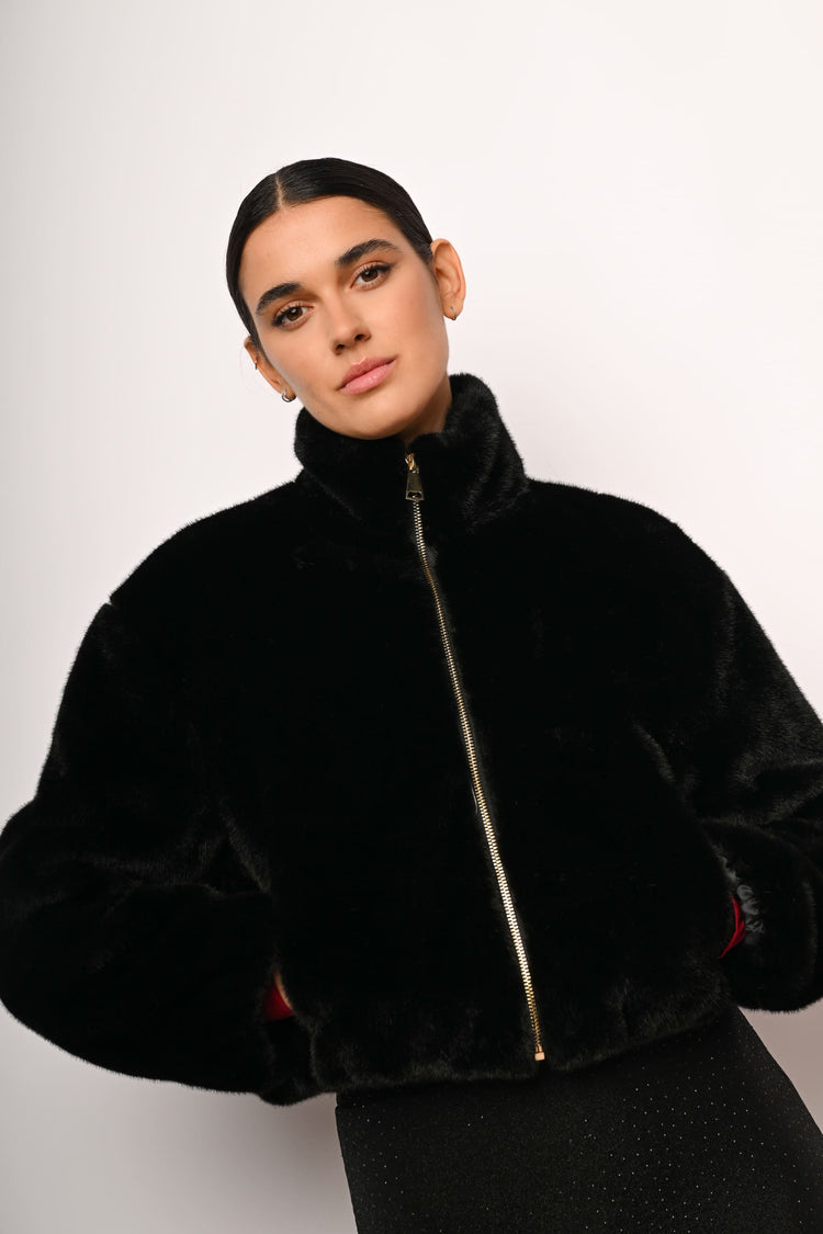 Faux fur bomber jacket