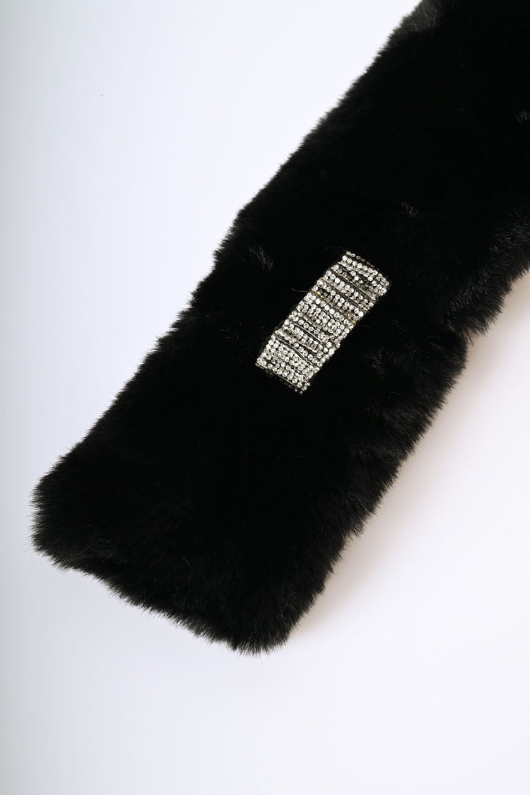 Rhinestones faux fur scarf