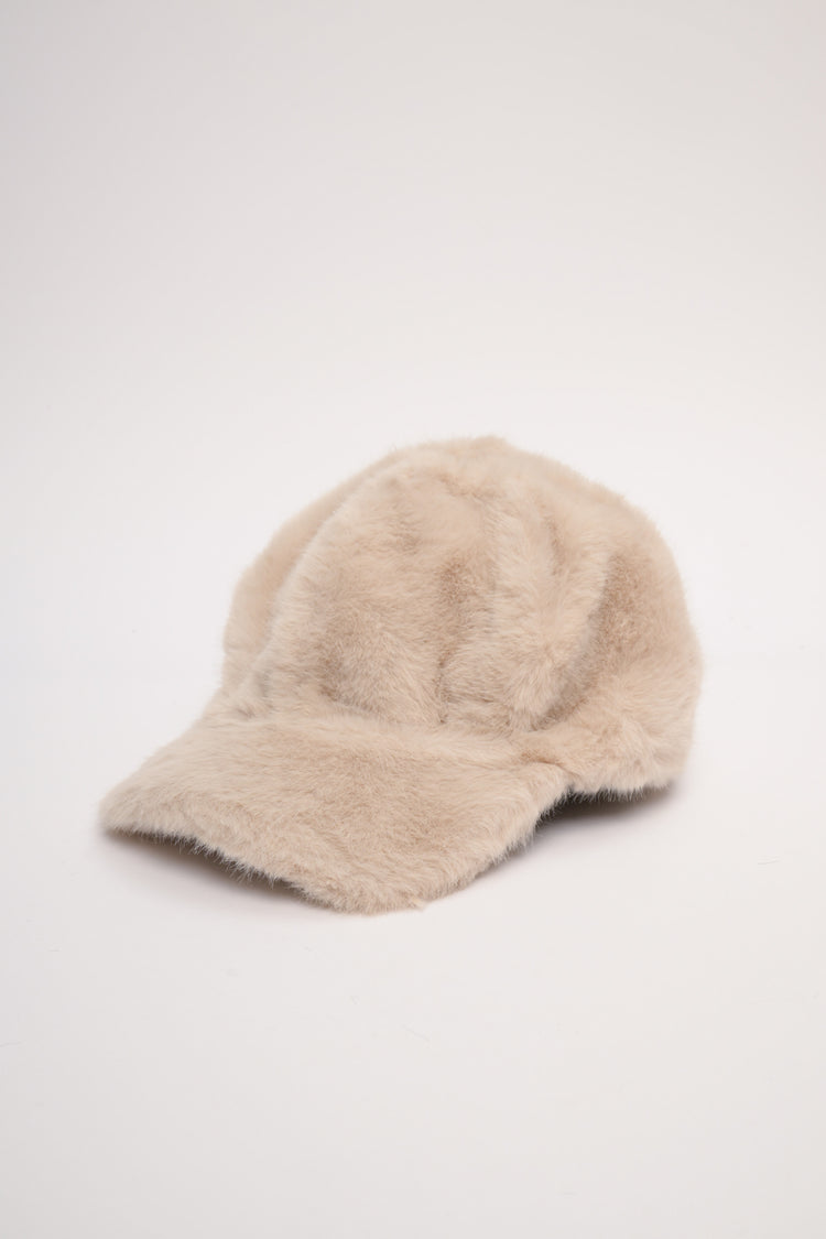 Beige plush baseball cap