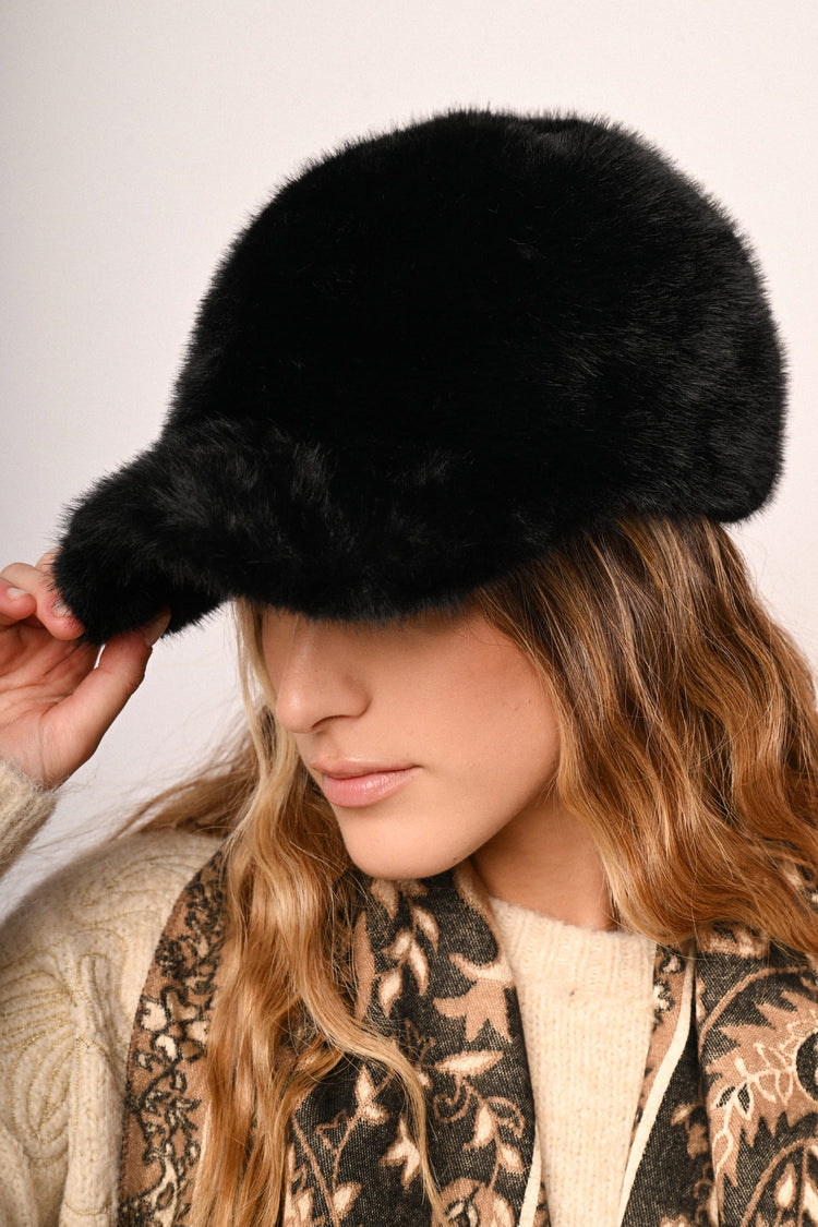Faux fur baseball cap