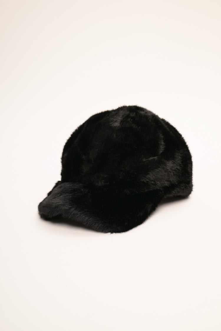 Black plush baseball cap