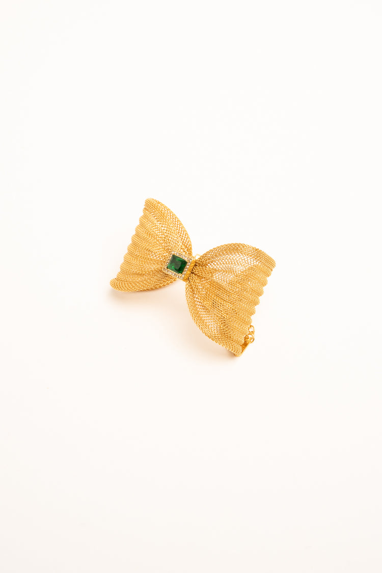 Golden and green filigree bow bracelet