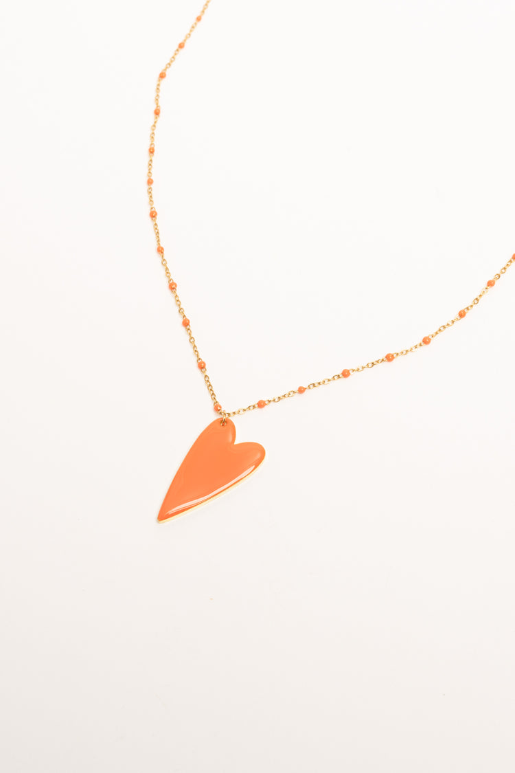 Orange heart pendant necklace