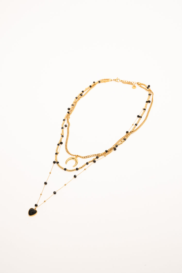 Golden & black pendant multi-strand necklace