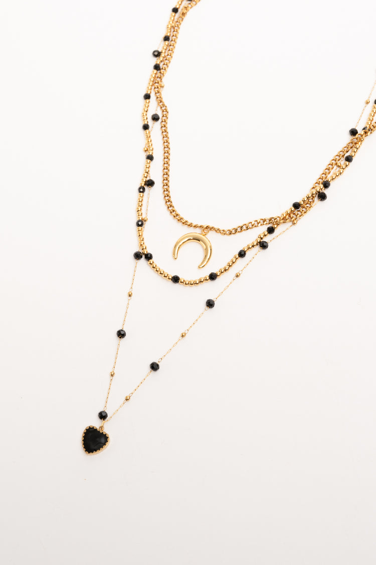 Golden & black pendant multi-strand necklace