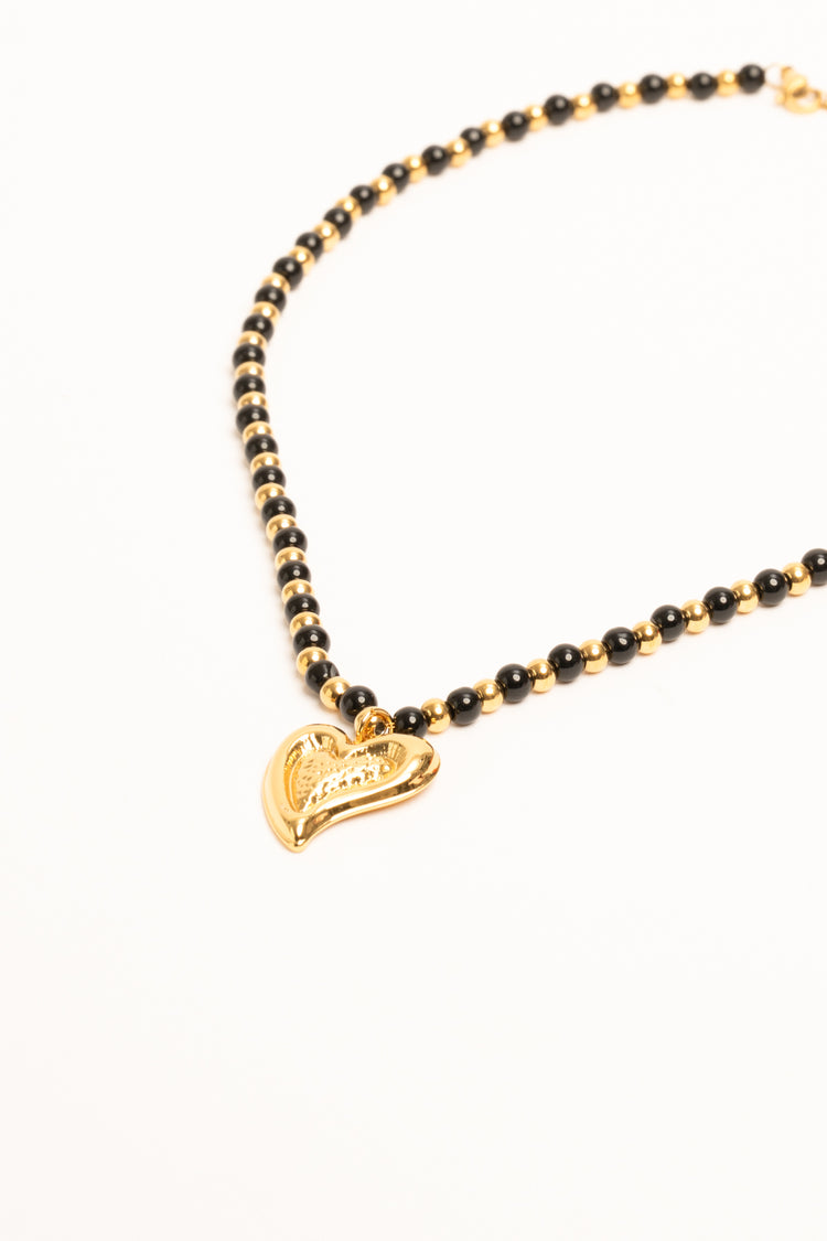 Golden heart pendant bead necklace