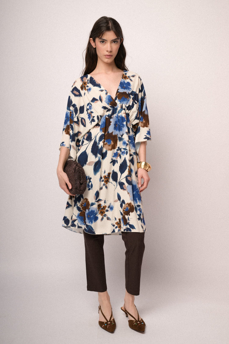 Multicolor floral print kimono mini dress