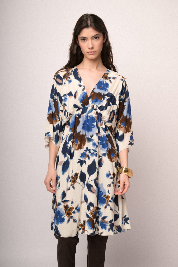 Multicolor floral print kimono mini dress