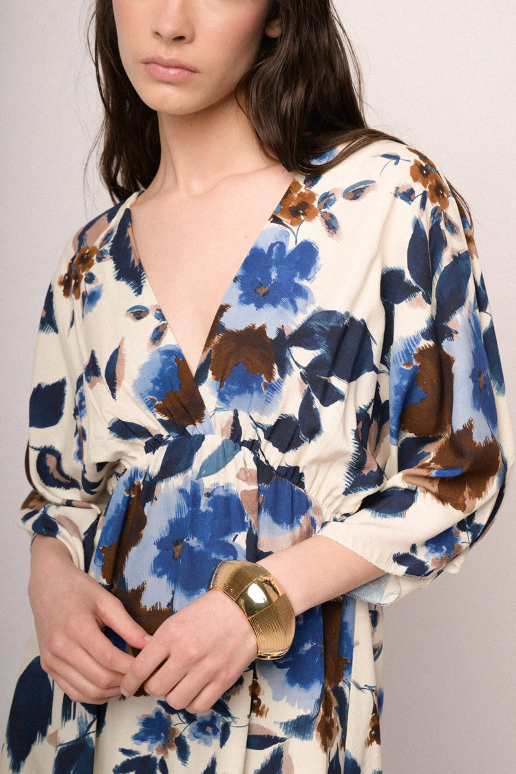 Multicolor floral print kimono mini dress