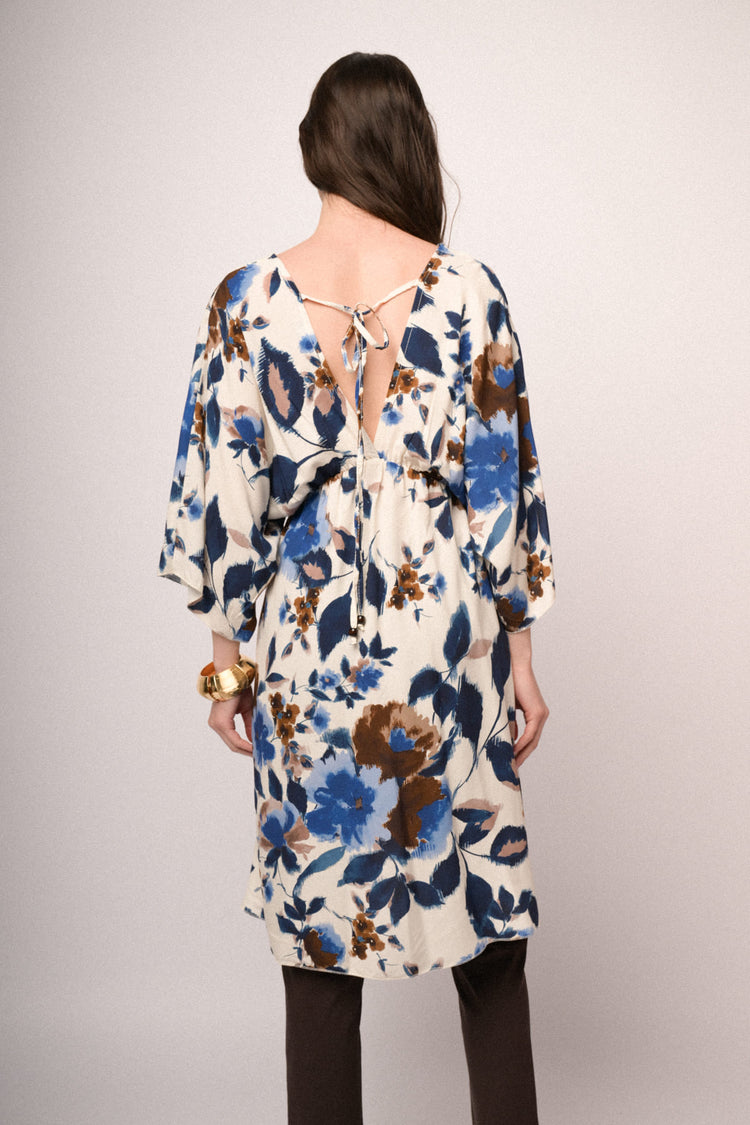 Multicolor floral print kimono mini dress