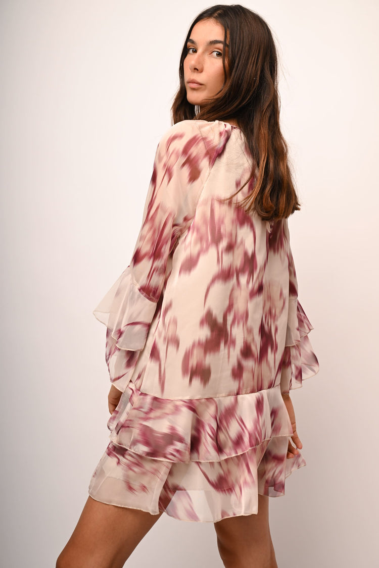 Abstract print ruffle mini dress
