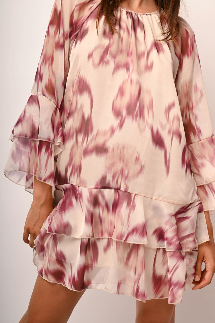 Abstract print ruffle mini dress